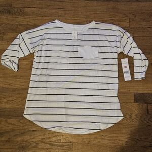 Just Be White and Black Striped Long Sleeve Tee